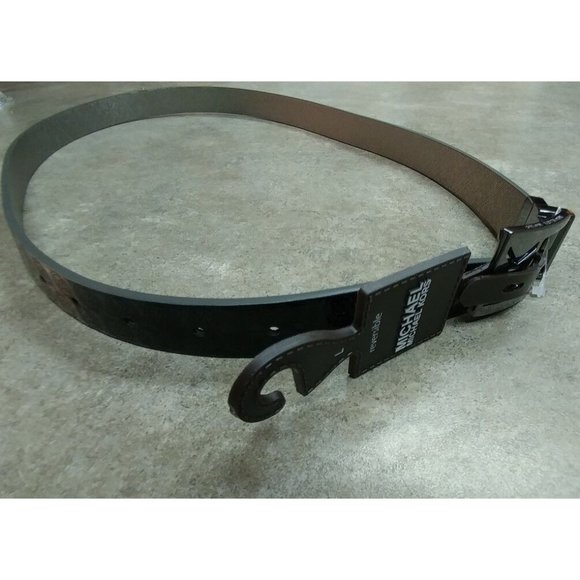 NWT Michael Kors Black Reversible Monogram Pewter Tone Buckle Belt 554508 Size L - Picture 1 of 4
